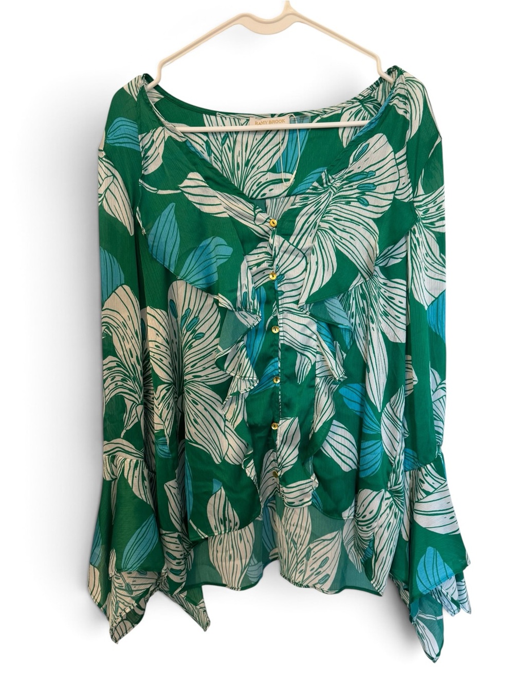 NWOT Ramy Brook Savanna Lily Print Ruffle Button Front Blouse Size XL - Picture 3 of 8